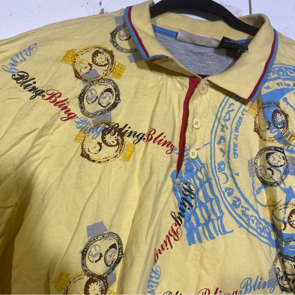 Y2K Paco Jeans Printed Polo Shirt Bling Bling Bling Yellow Red Blue Size 3X - Picture 3 of 11